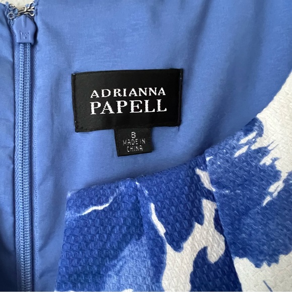 ADRIANNA PAPELL BLUE WHITE FLORAL SHEATH SLEEVELESS LINED KNEE LENGTH DR… - Picture 13 of 16